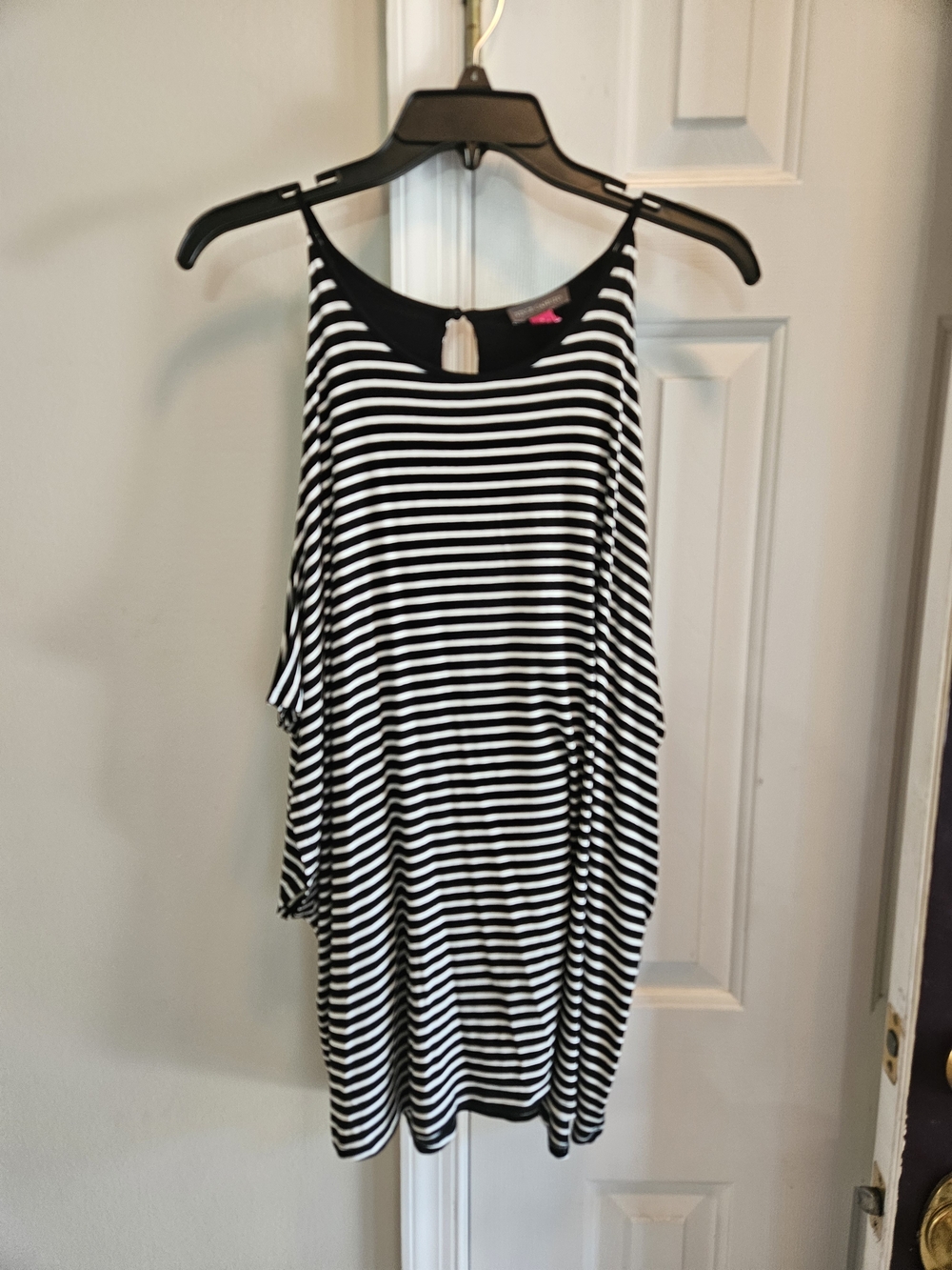 Vince Camuto Black & White Striped Cold-Shoulder Tunic